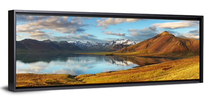 Icelandic Mountain Lake at Golden Hour Wall Art as a framed canvas
