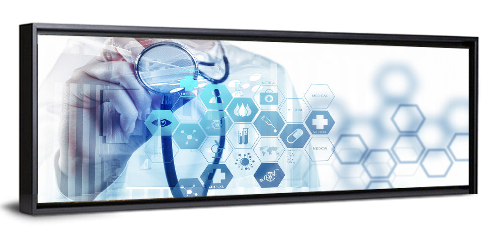 Stethoscope Checkup with Medical Icons Wall Art