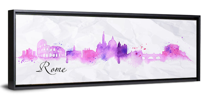 Watercolor Rome Skyline Wall Art as a framed canvas
