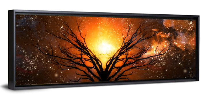 Haunted Tree Under Nebula Wall Art as a framed canvas