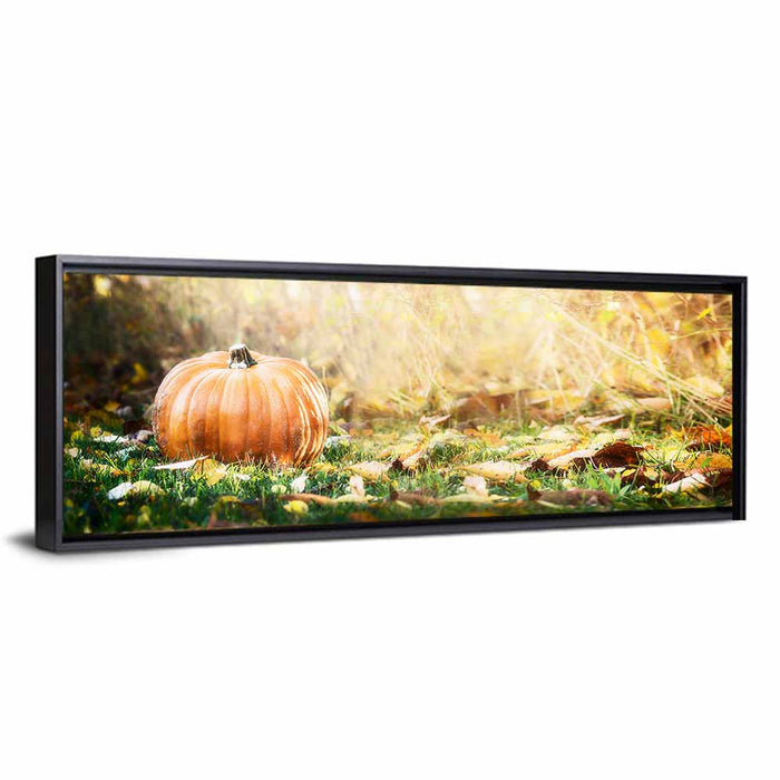 Autumn Pumpkin in Golden Foliage Wall Art as a framed canvas