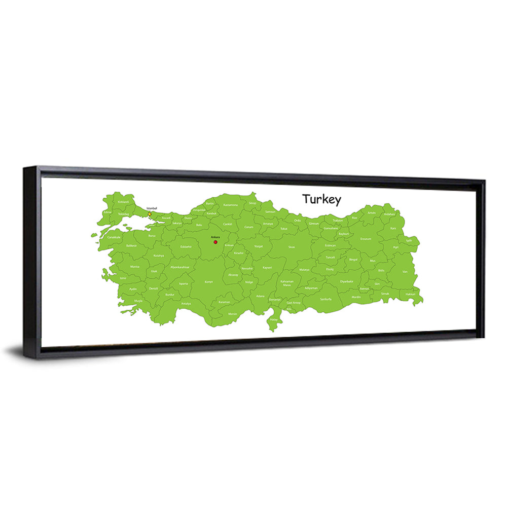 Turkey Map with Province Labels Wall Art