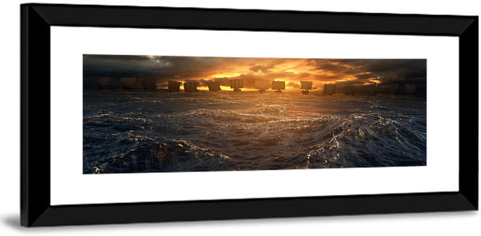 Viking Longships at Sunset Wall Art as a framed print