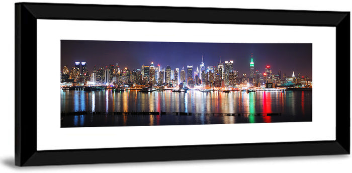 New York Skyline Mirror Reflection at Night Wall Art as a framed print