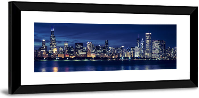 Chicago Night Skyline with Willis Tower Wall Art as a framed print