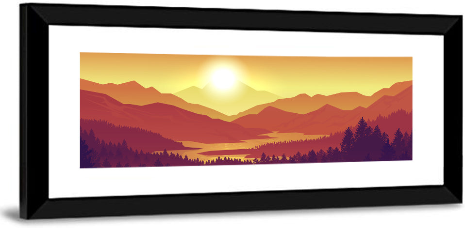 Sunset Pines and Layered Mountains Wall Art