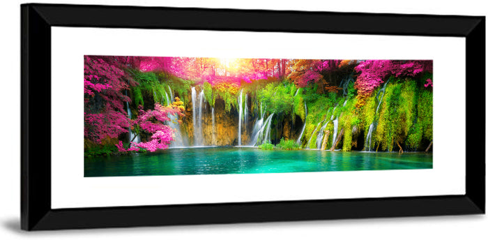 Plitvice Falls in Golden Light Wall Art as a framed print