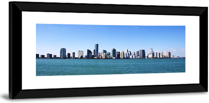 Miami Skyline Over Calm Blue Water Wall Art as a framed print