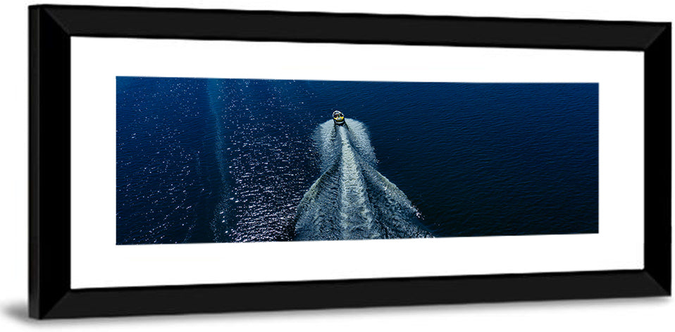 Aerial Boat Over Deep Blue Water Wall Art