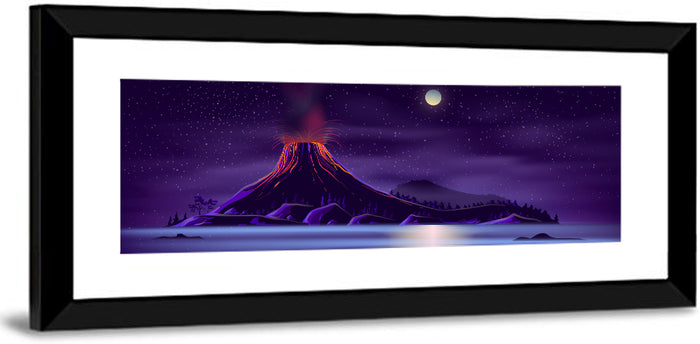 Erupting Volcano Nightscape Wall Art as a framed print