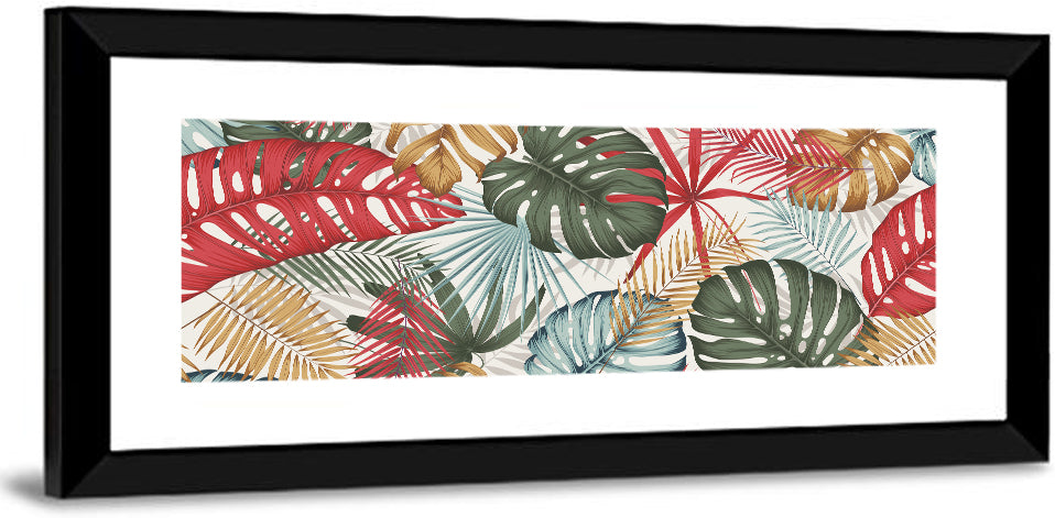 Red and Green Tropical Leaves Pattern Wall Art