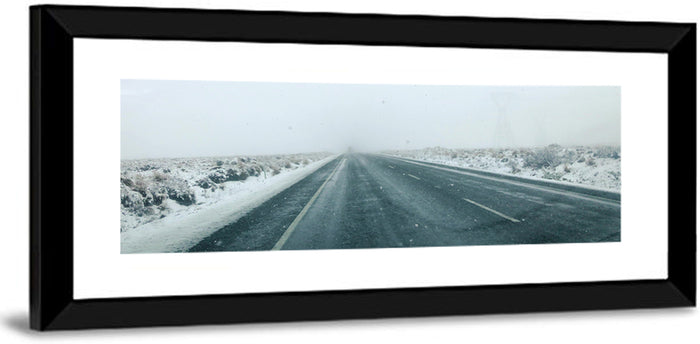 Foggy Winter Mountain Road Wall Art as a framed print