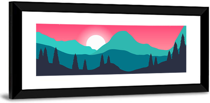 Turquoise and Pink Mountain Sunset Wall Art as a framed print