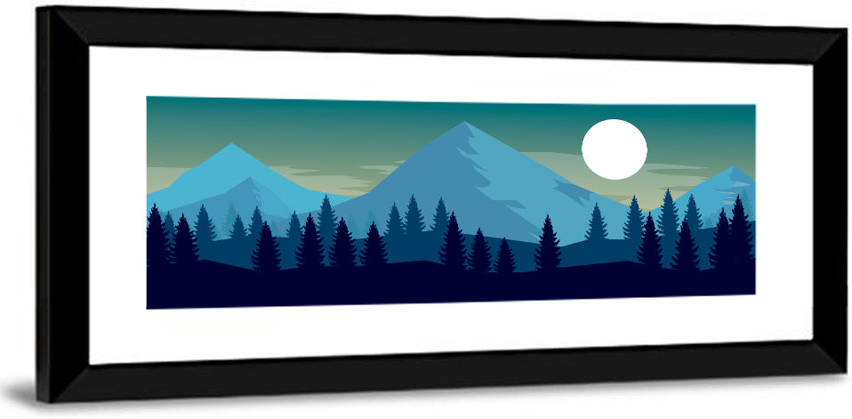 Moonlit Snowy Mountain Forest Wall Art