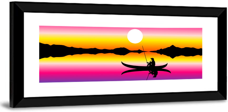 Fisherman Silhouette at Sunset Wall Art