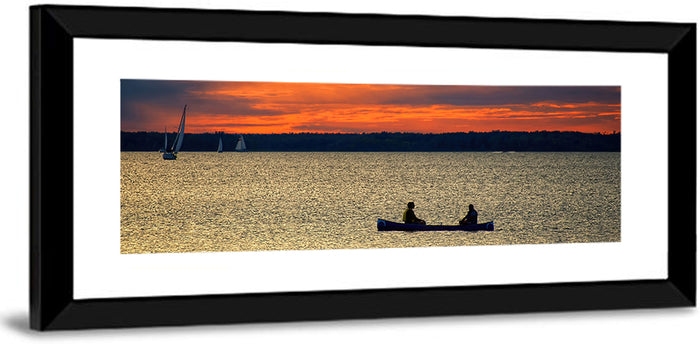 Ottawa River Sunset Canoe Wall Art as a framed print