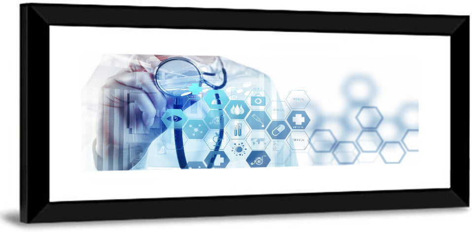 Stethoscope Checkup with Medical Icons Wall Art