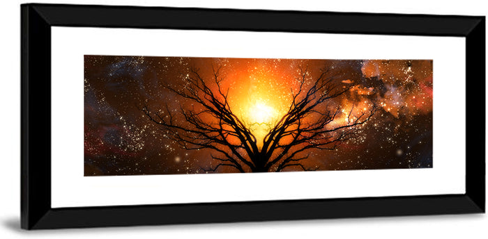 Haunted Tree Under Nebula Wall Art as a framed print