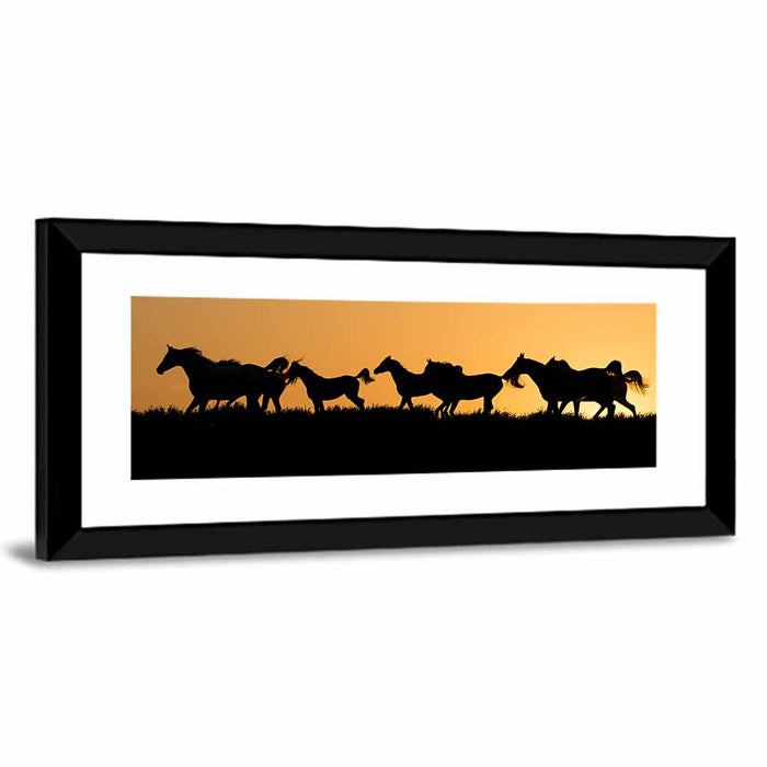 Arabian Horse Silhouettes at Sunset Wall Art as a framed print