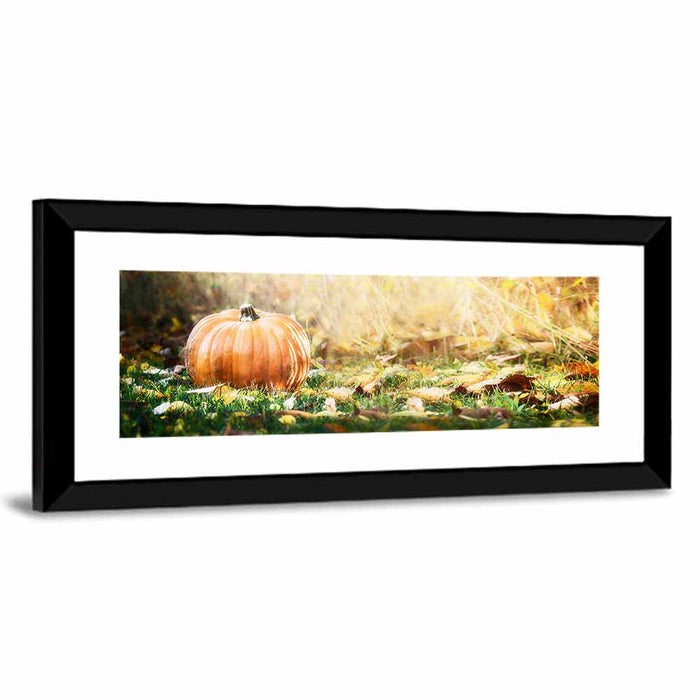 Autumn Pumpkin in Golden Foliage Wall Art as a framed print