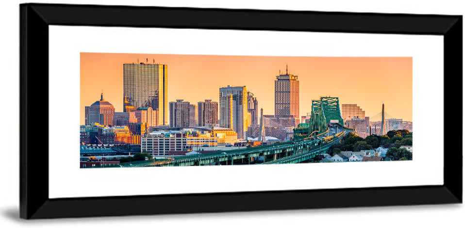 Tobin Bridge to Boston Skyline at Golden Hour Wall Art
