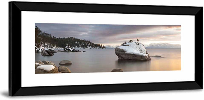 Bonsai Rock Winter Sunset Wall Art as a framed print