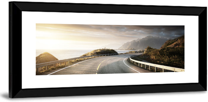 Golden Sunrise Coastal Road Wall Art as a framed print