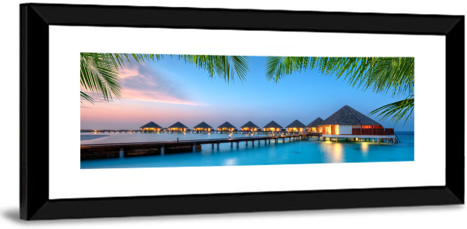 Overwater Bungalows at Twilight Wall Art