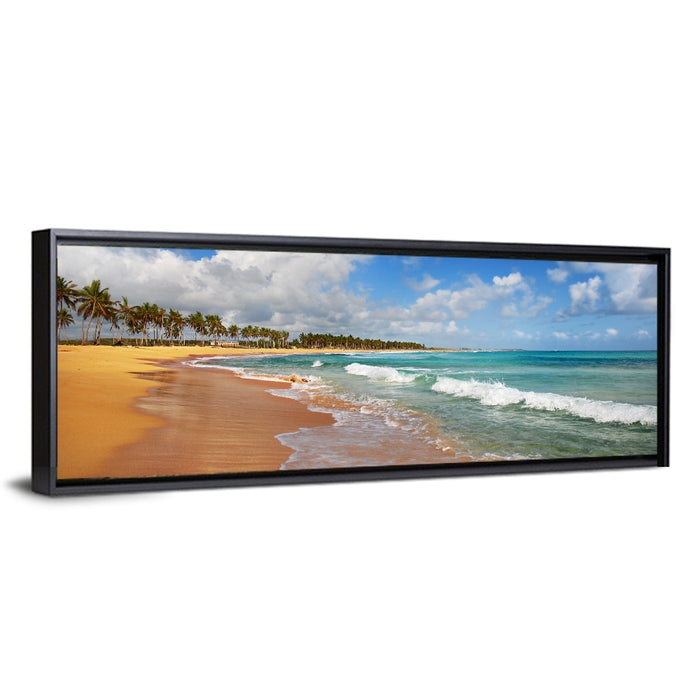 Palm Lined Tropical Coast Wall Art as a framed canvas