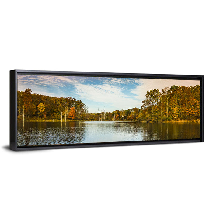 Seneca Lake Autumn Reflection Wall Art as a framed canvas