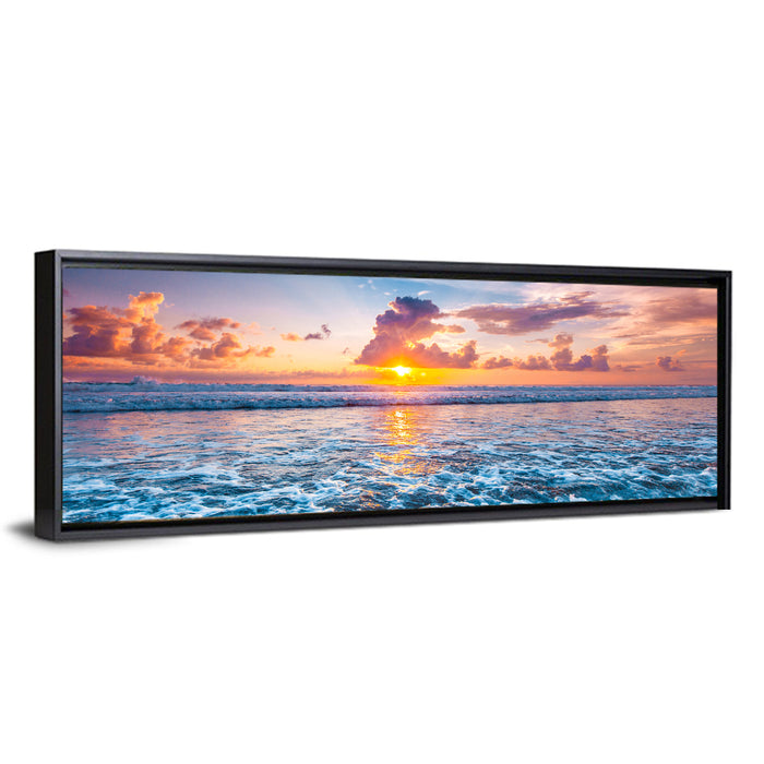 Sunburst Ocean Wave Wall Art as a framed canvas