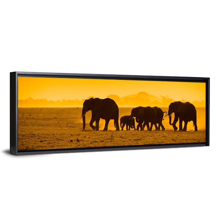 Elephant Family Silhouette Wall Art as a framed canvas