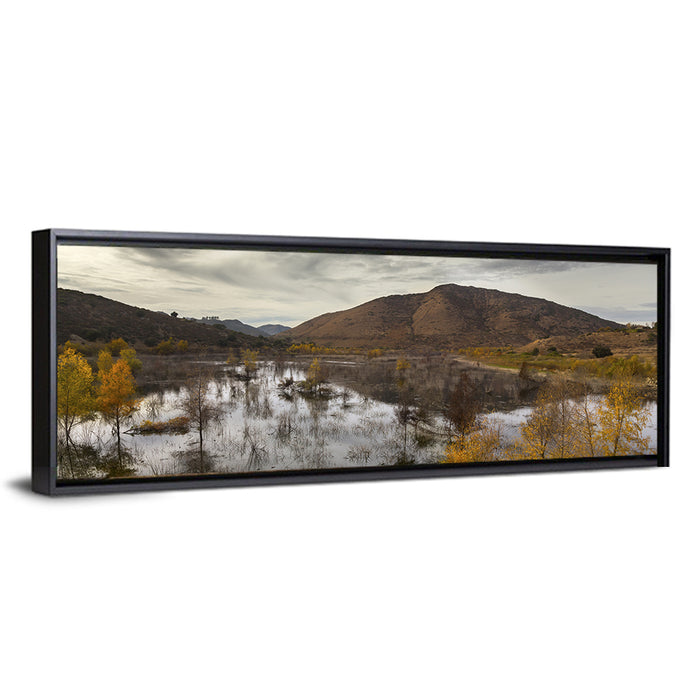 Lake Hodges Autumn Reflection Wall Art as a framed canvas