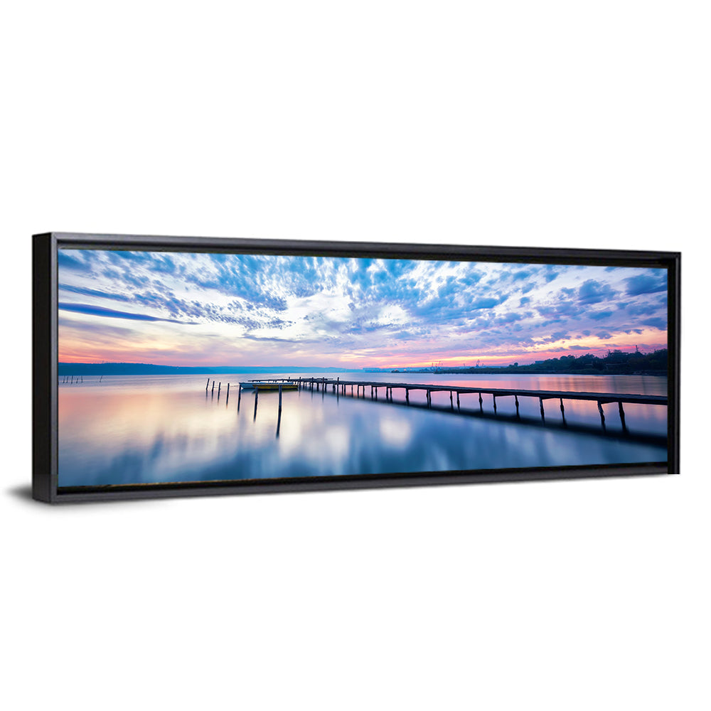 Cloudy Lake Pier at Dusk Wall Art