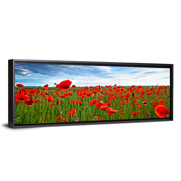 Red Poppy Field Wall Art as a framed canvas