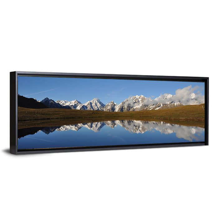 Svaneti Lake Reflection Wall Art as a framed canvas