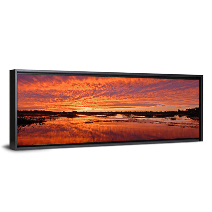 Louisiana Wetland Sunset Wall Art as a framed canvas