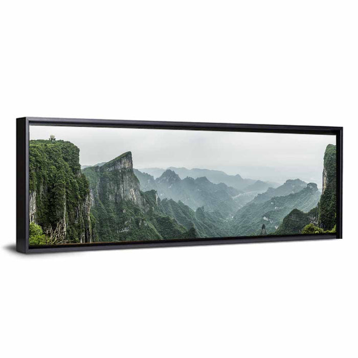 Misty Tianmen Mountain Valley Wall Art as a framed canvas