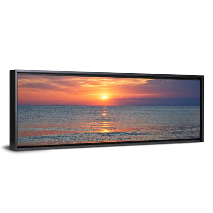 Lake Michigan Sunset Reflection Wall Art as a framed canvas