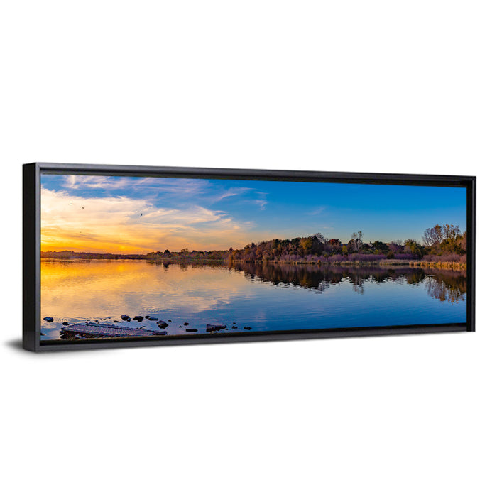 Zorinsky Lake Golden Hour Wall Art as a framed canvas