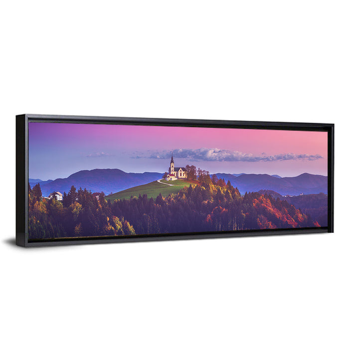 Saint Leonard Hilltop Church Wall Art as a framed canvas