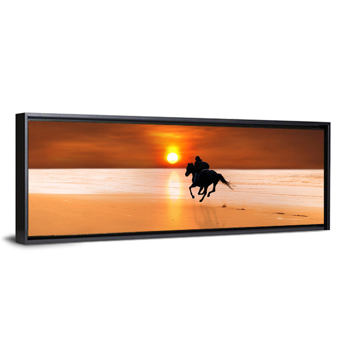 Horse and Rider at Sunset Wall Art as a framed canvas