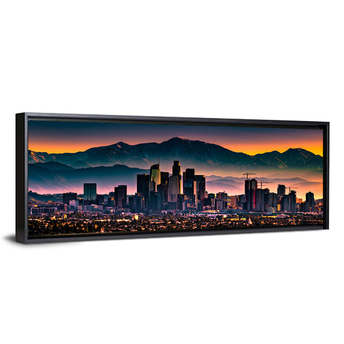 Downtown Los Angeles Skyline Wall Art as a framed canvas