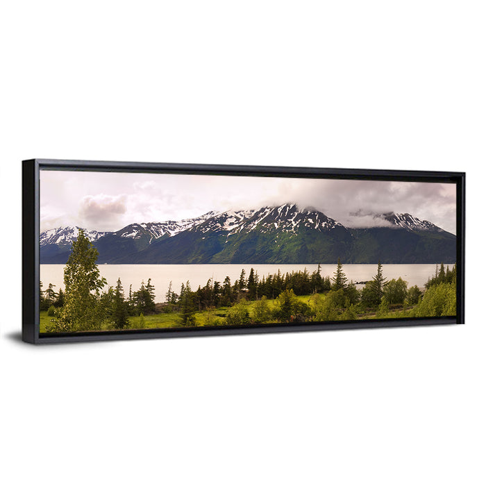 Alaska Mountain Lake View Wall Art as a framed canvas