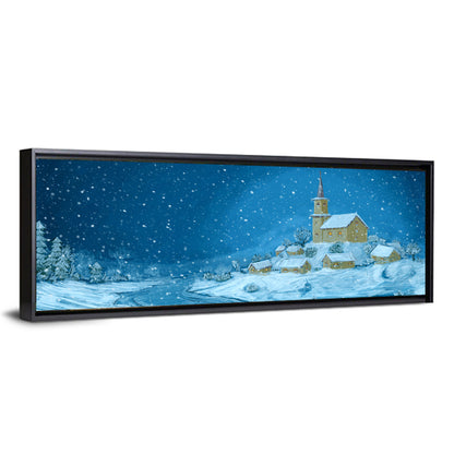 Snowy Winter Village Night Wall Art