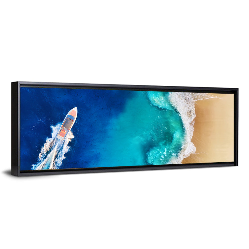 Speed Boat Over Turquoise Beach Wall Art