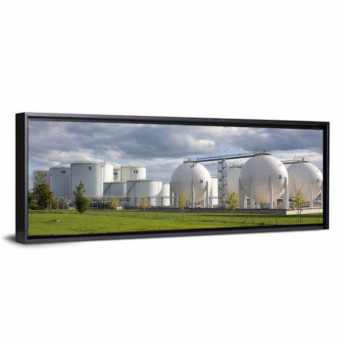 Numbered Industrial Storage Tanks Wall Art as a framed canvas