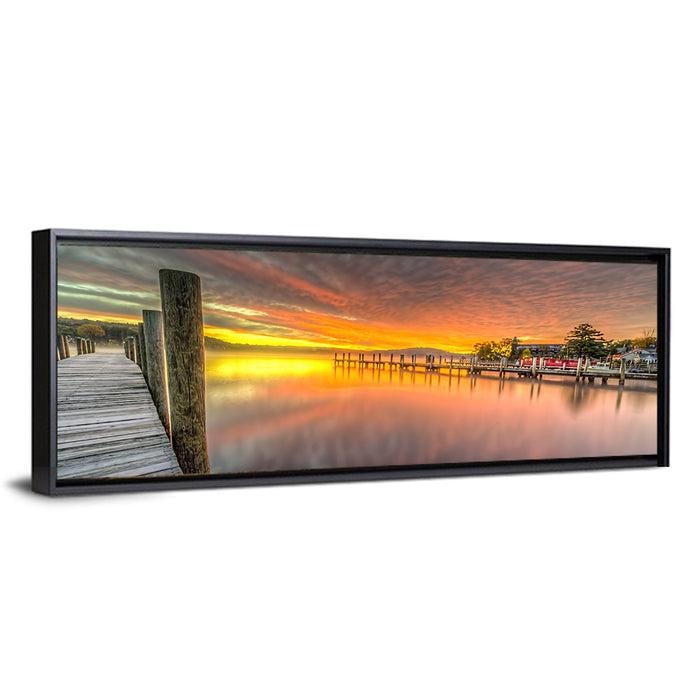Meredith Bay Pier at Sunrise Wall Art as a framed canvas