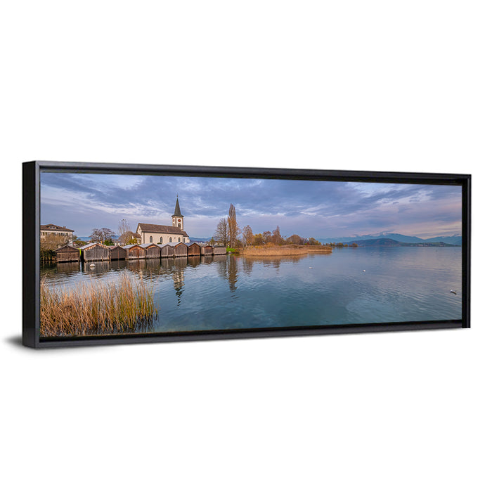 Busskirch Church on Lake Obersee Wall Art as a framed canvas