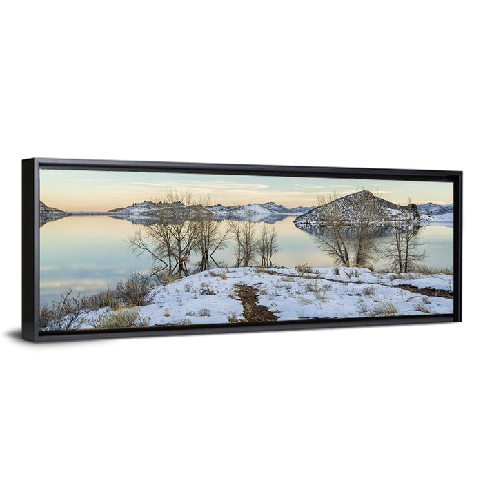Horsetooth Reservoir Frozen Reflection Wall Art as a framed canvas